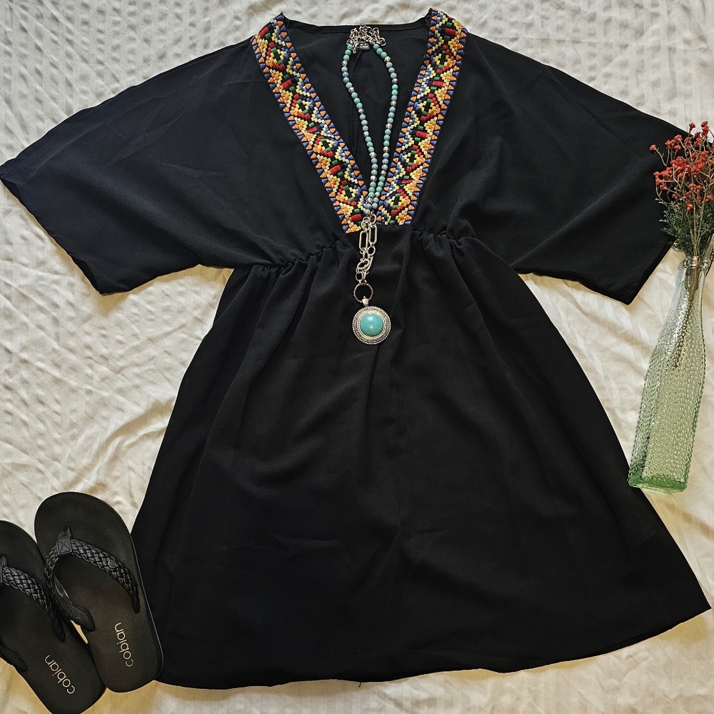 New, Black boho mini dress
